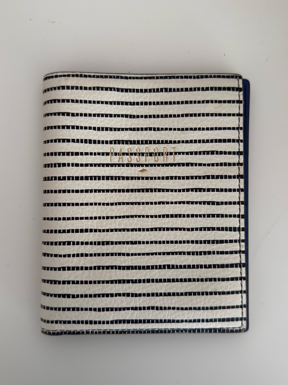 Fossil Striped Passport Wallet - Black and White with Gold Logo real leather